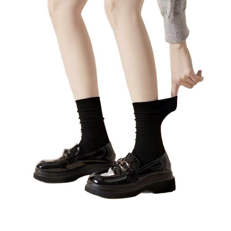 Women's Wool Cashmere Mid-Calf Socks - Warm, Solid, Coffee Color, Japanese Style 