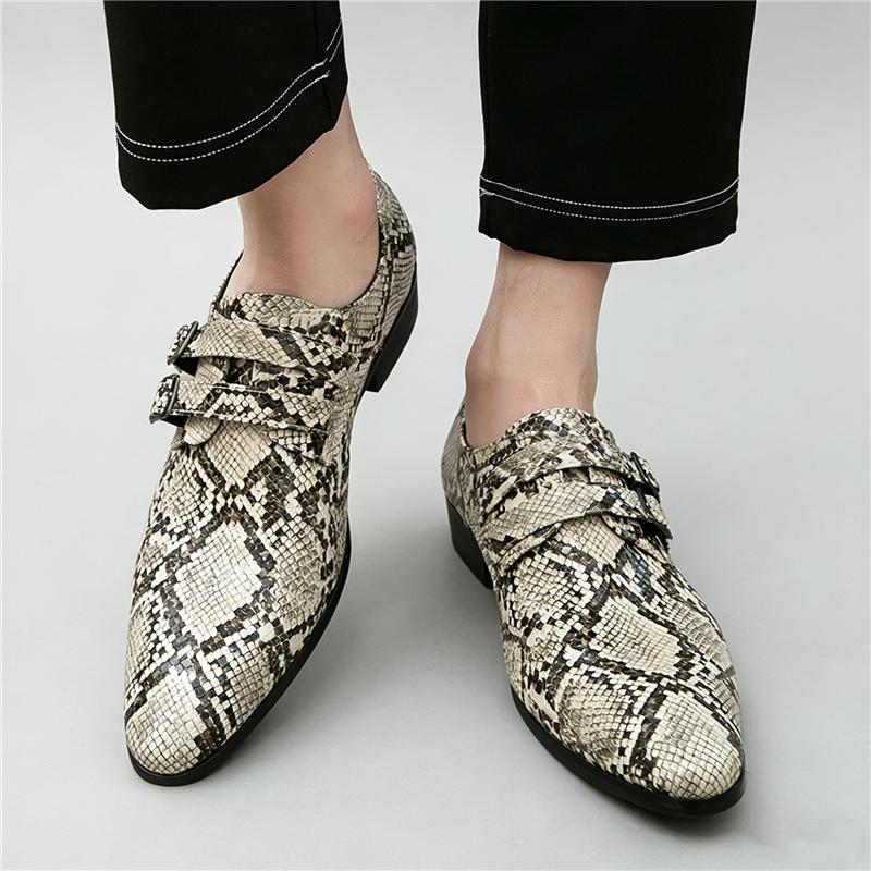 Britain New Gentleman Pointed Snakeskin Pattern Casual Shoes for Men Designer Monk Strap Loafers Formal Wedding Dress Footwear