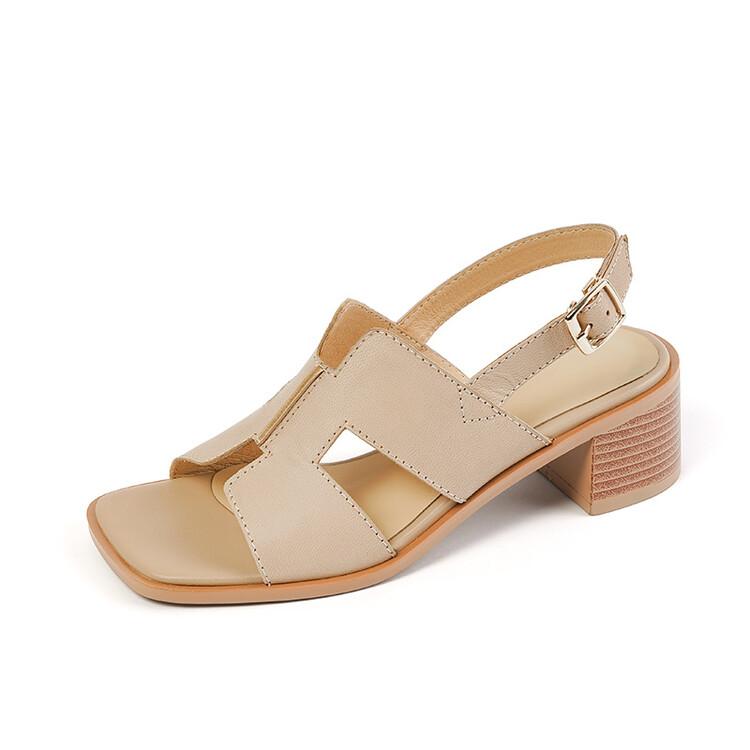 

Мода 2025 Лето Женская обувь Квадратный носок Массивный каблук Женские сандалии Высокие каблуки Женская обувь Повседневная кожаная обувь Женская Натуральная кожа 40 абрикосовый