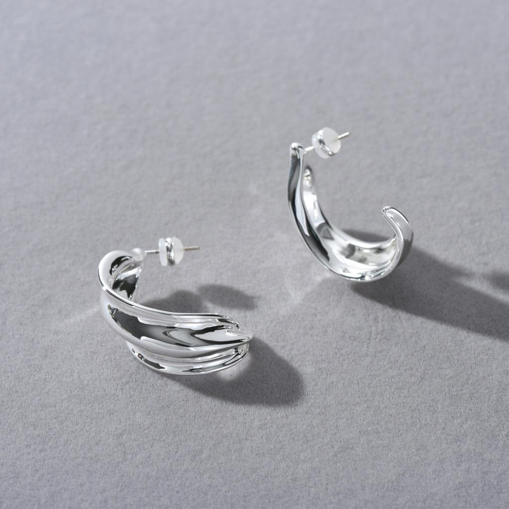 Premium Metal Tide Personality Exaggerated Fashion S925 Silver Needle Stud Earrings C Type Retro Earrings Light Luxury Earrings