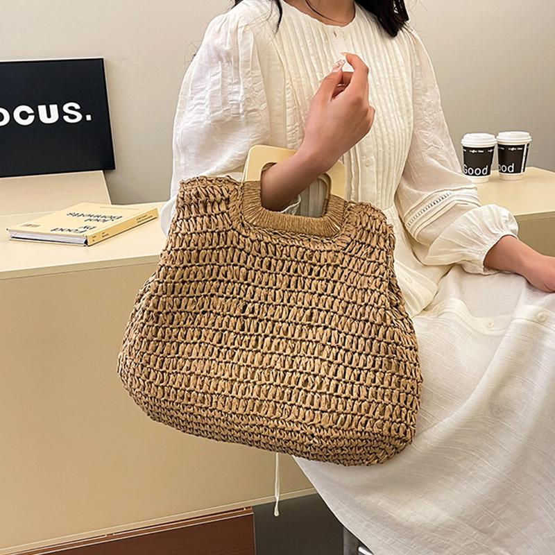 Elegant Female Square Shopper Totes Summer High-quality Straw Bag Women's Designer Large Capacity Handbag Woven Travel Beach Bag