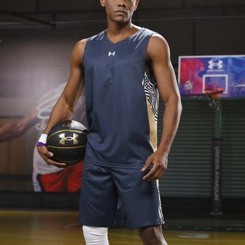 Under Armour Logo Print V-Neck Color Block Quick-Dry Training Running Fitness Basketball Tank Top Men Tank Tops Blue 23500101-408