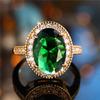Cute Female Big Oval Green Zircon Stone Engagement Ring Vintage Gold Color Wedding Jewelry For Women