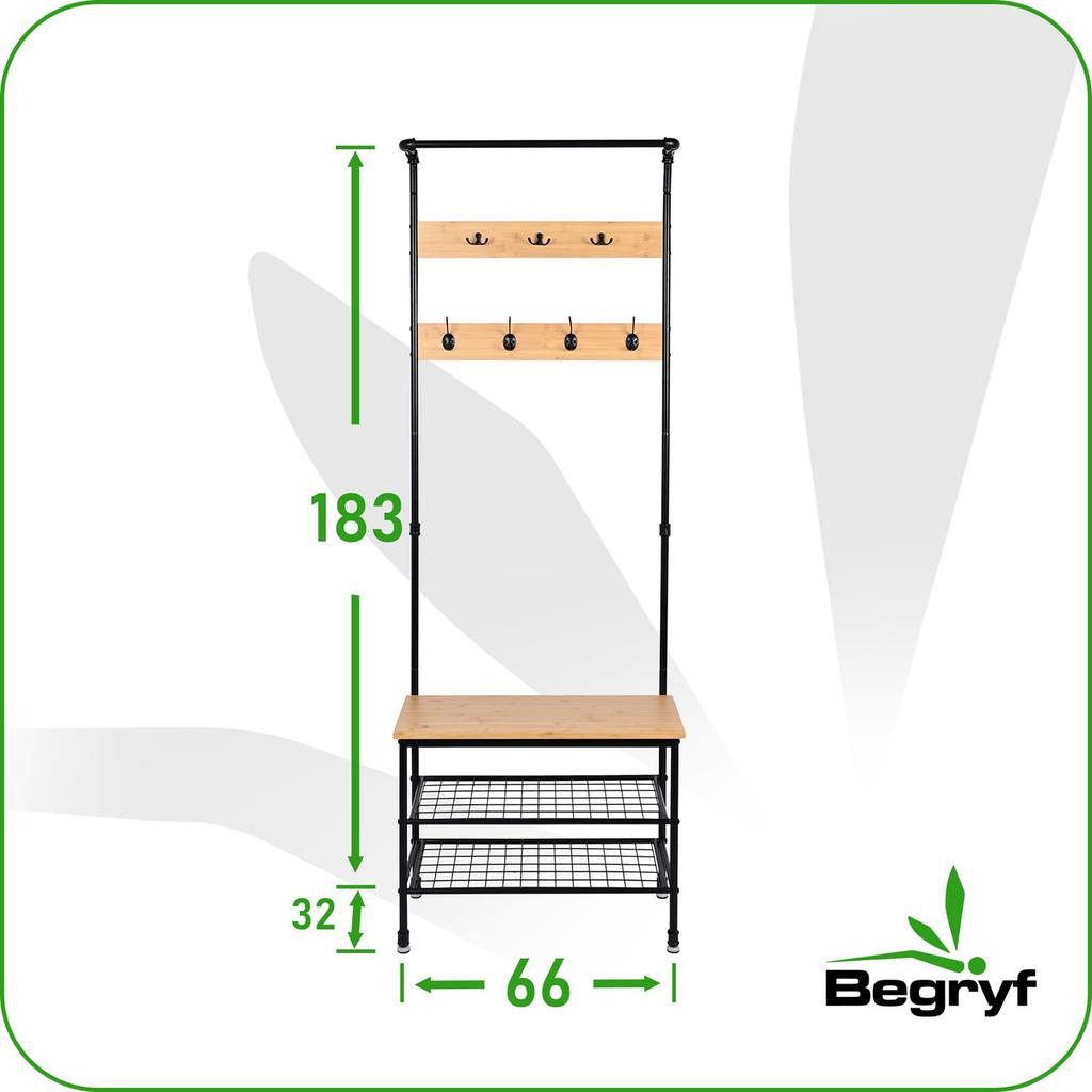 Bambus-Kleiderständer für den Flur Garderobe 66x32x183 Vw2Nb Begryf