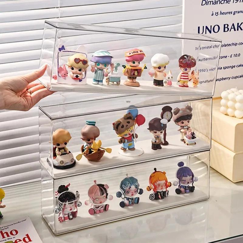 Cute Acrylic Display Case for Mini Collectibles 6 Tier Stackable Shelf Dustproof Cabinet for Blind Box Toys and Anime Figures