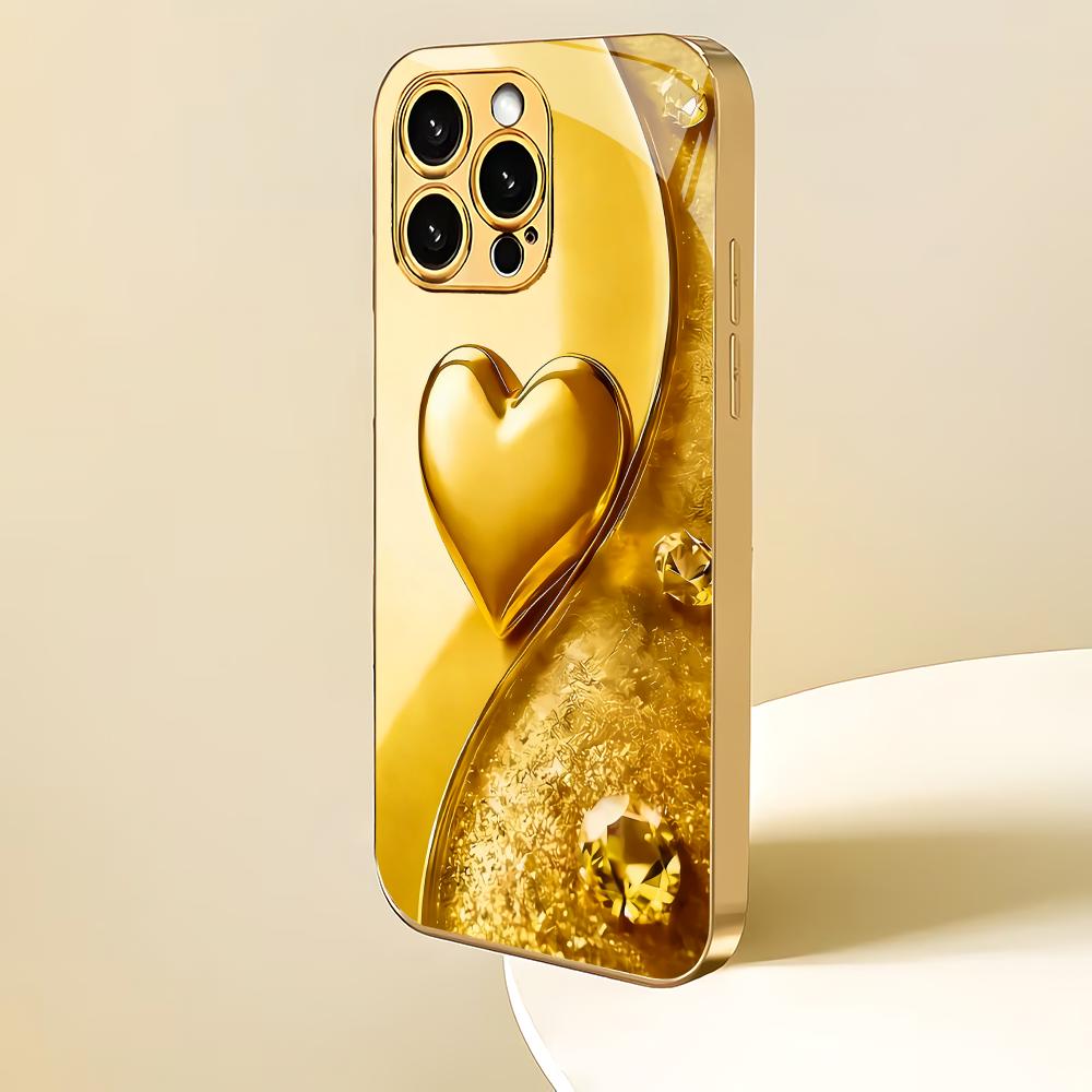 Minimally designed love plated glass phone case suitable for iPhone 17, 16, 15, 14, 13, 12, 11Pro/Max/Plus shockproof back cover