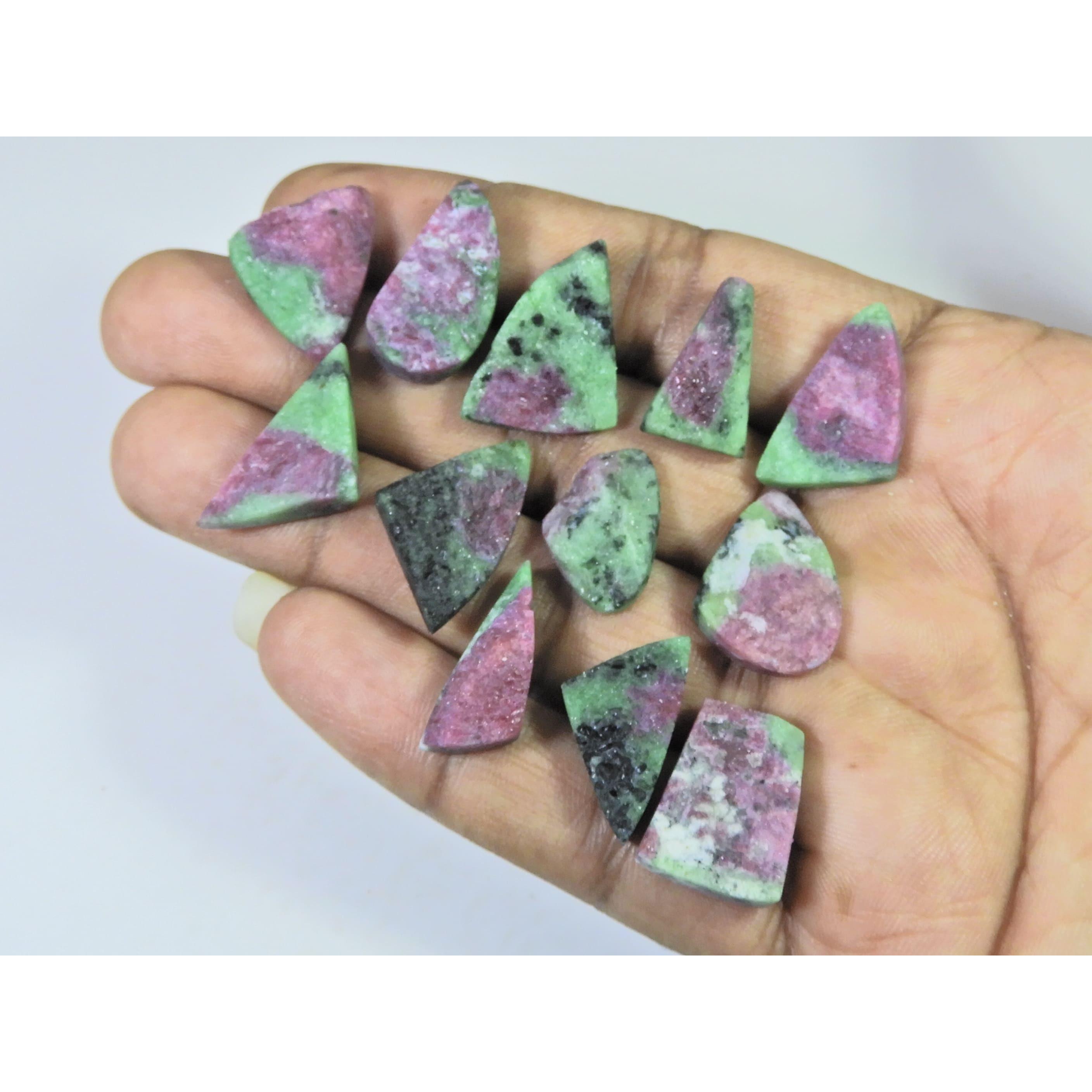12Pcs Natural Ruby Zoisite Druzy Fancy Cabochon Loose Gemstone Lot 172Cts. C-2352