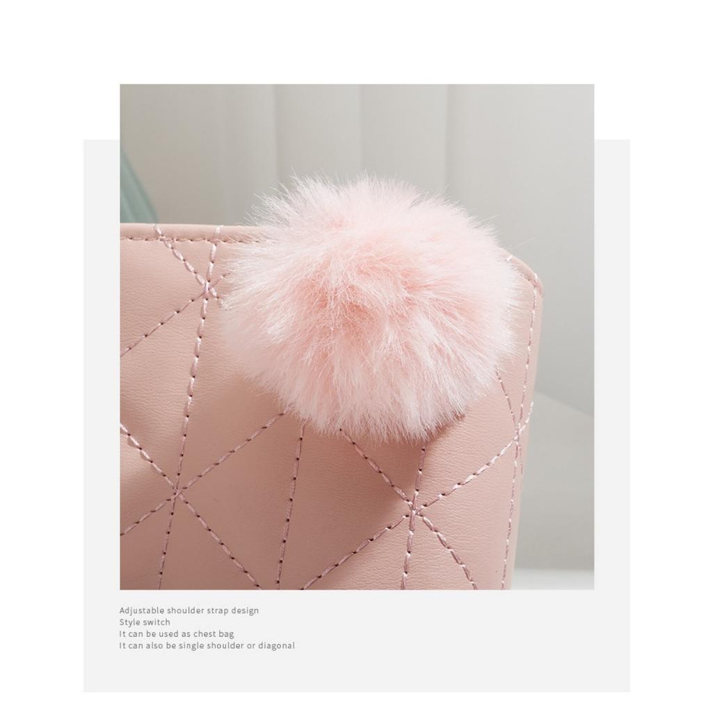 Small Fur Ball Bag, Double Layered Wallet, Diamond Grid, Ladies', Short, Hand-held, Coin Purse