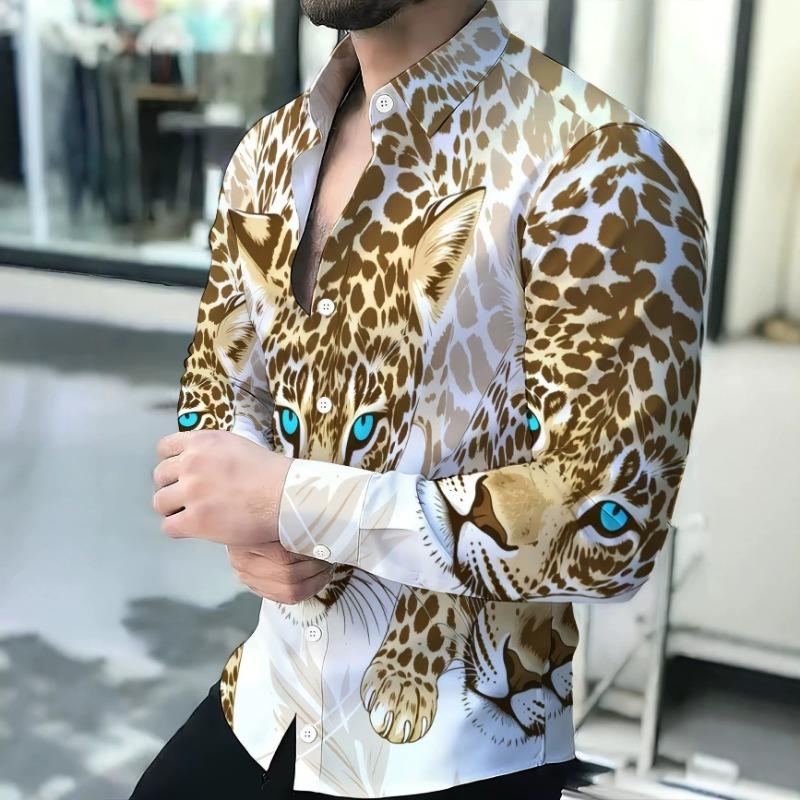 Vintage Leopard Print Shirt for Men Loose-Fitting Long Sleeve Fashionwear Summer Top