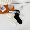 Süße Schleife Rüsche Damen Mittelrohrsocken Mädchen Schwarz Weiß JK Lolita Sommer Dünne Socken Harajuku Kawaii Kurze Socken