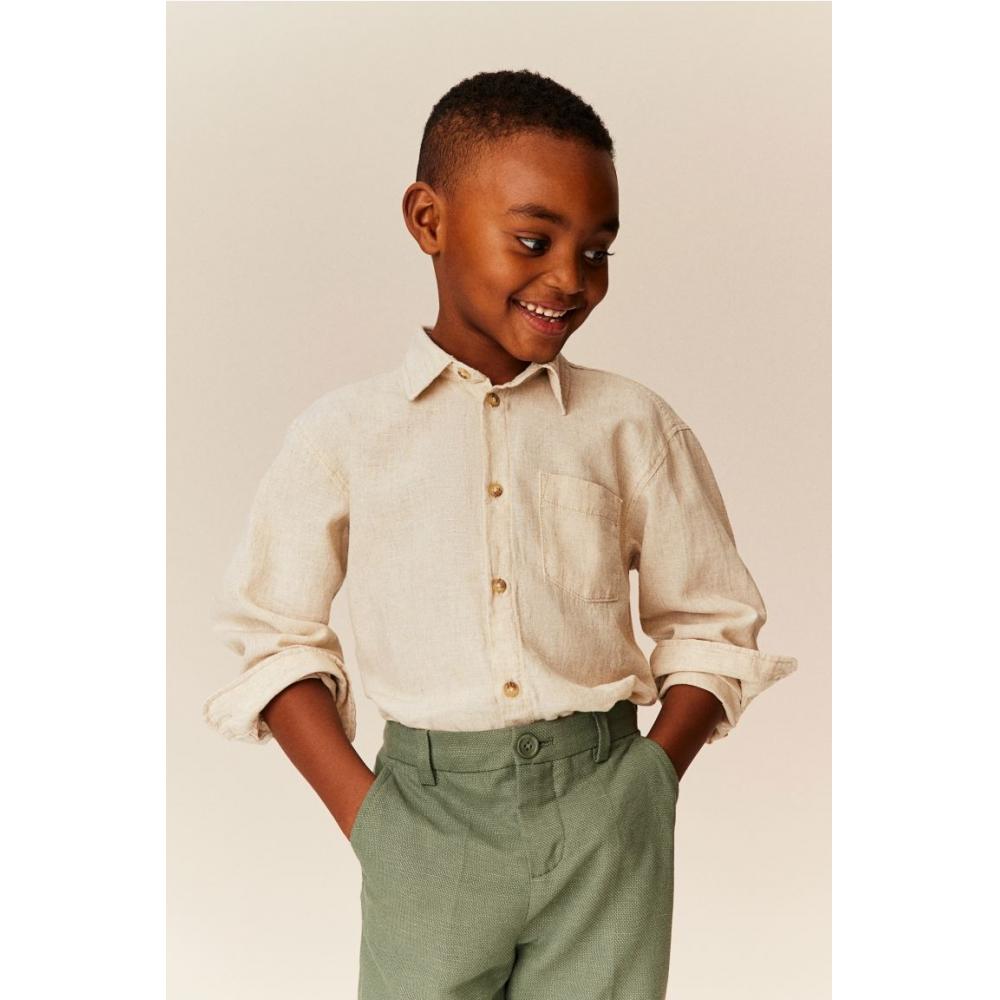 

Рубашка HM из смесового льна светло-бежевого цвета