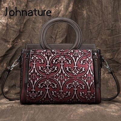 Luxus-Tasche aus echtem Leder, Retro-Damenhandtasche, handgefertigt, geprägtes Rindsleder, florale Schulter- und Umhängetaschen