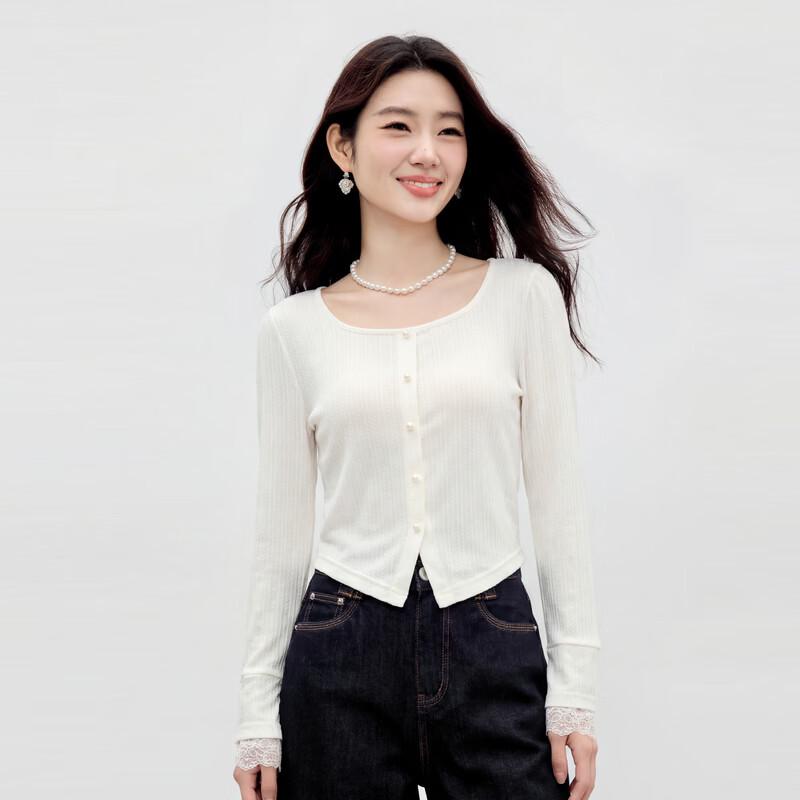 Women s French Style Square Neck Lace T-Shirt M