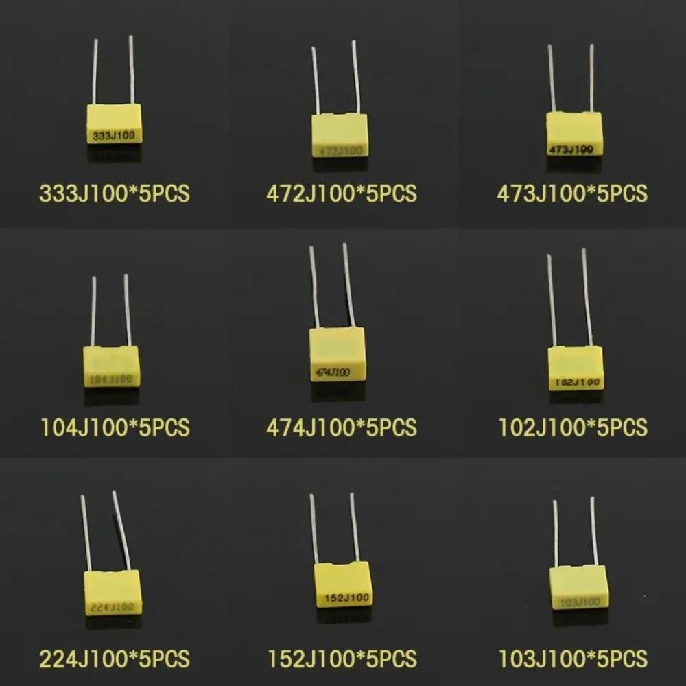50PCS Safety Capacitor 102J-474J Electronic Capacitor Set 100V 10 Values Capacitors Assortment Kit