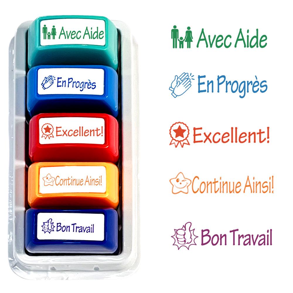Colorful German & French Teacher Stamps Set - 8 Motivational and Encouraging Designs for Classroom & Homework