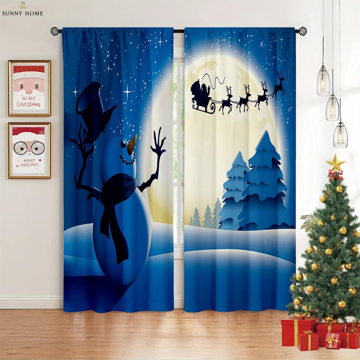 

Рождественский шар, рождественская елка, снег, 3D-печатные шторы для спальни, гостиной, кухни, праздничное украшение окна, шторы 2 шт. W50xH140(CM)x2PCS&Grommet Top