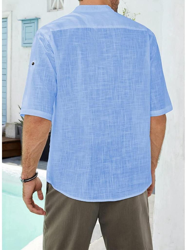 2023 Men's Mid-Sleeve Casual Linen Shirt: Comfortable European & American Style