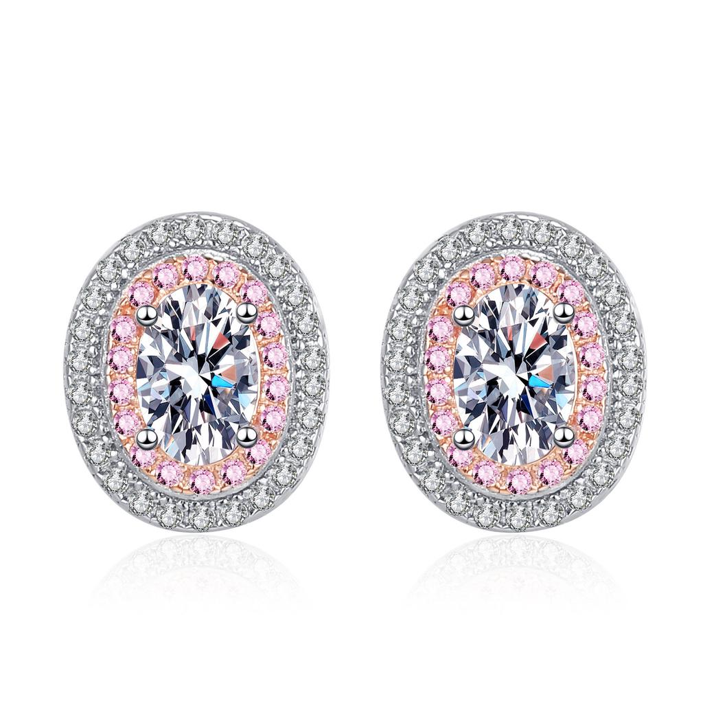 High-quality S925 sterling silver earrings, one-carat moissanite earrings, micro-paved pink zircon earrings, sweet and girly
