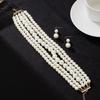 Vintage Multi-Layer Imitation Pearl Choker Necklace and Earring Set for Women