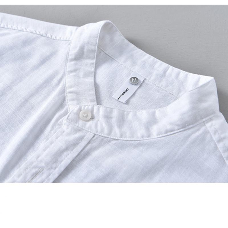 Solid Color Stand Collar Short Sleeve Shirts for Men Daily Summer Tops Casual Soft and Comfortable Cotton Linen Shirt Simple Style Men Clothing