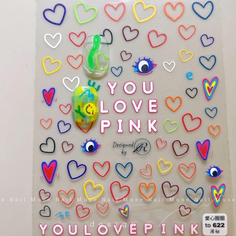 

Korean Ins Style Super Cute Smiley Face Minimalist Lines Cut Out Heart Nail Stickers Ultra-Thin Clothing Stickers Heart circle