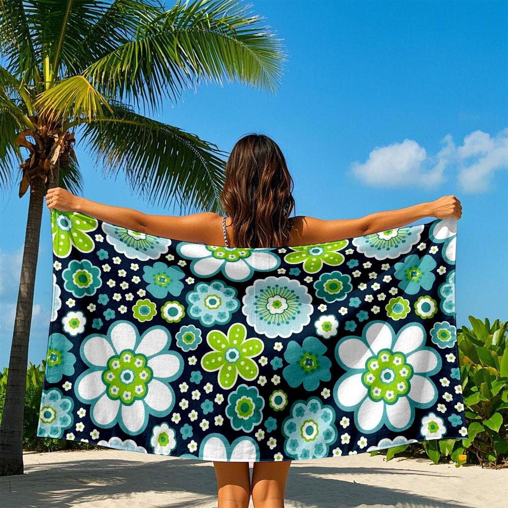 Blue and Green Floral Print Quick Drying Bath Towel Microfiber beach towel light weight swimming camping yoga beach out