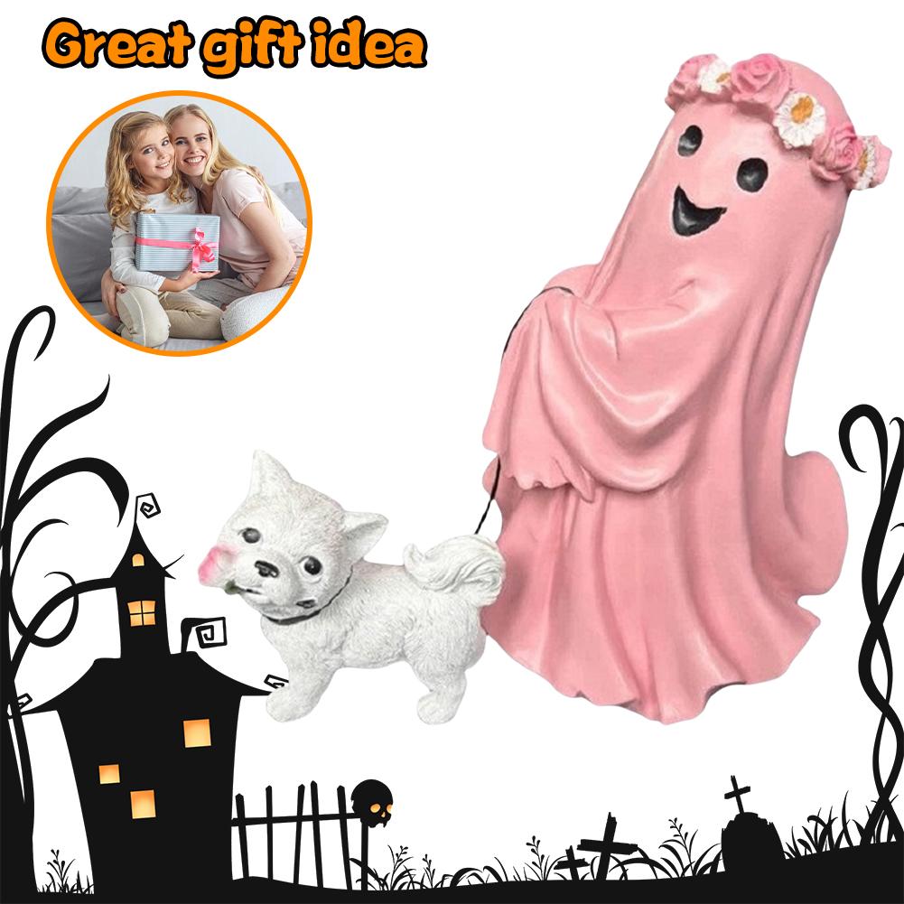 Ornements d'Horreur Chien Fantôme d'Halloween, 2025 Statue Figurine Chien Fantôme Marchant, Mignonne Figurine d'Halloween en Résine Décorations de Table à Domicile