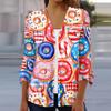 Women's Loose Casual Independence Day Printed Seven Sleeve Button Down Shirt Cardigan Top