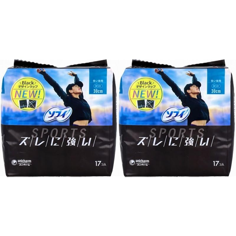 

[2 bags set] Unicharm Sophie SPORTS sports For many nights 30cm with wings 17 pieces 2 bags total 34 pieces Resistant to misalignment napkin No