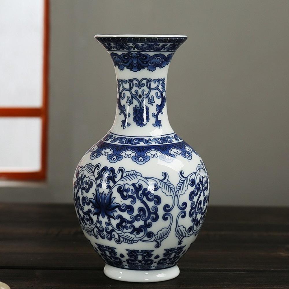 Antique Blue White Porcelain Wall Hanging Ceramic Vase Handmade Hydroponic Vase Banquet Style D