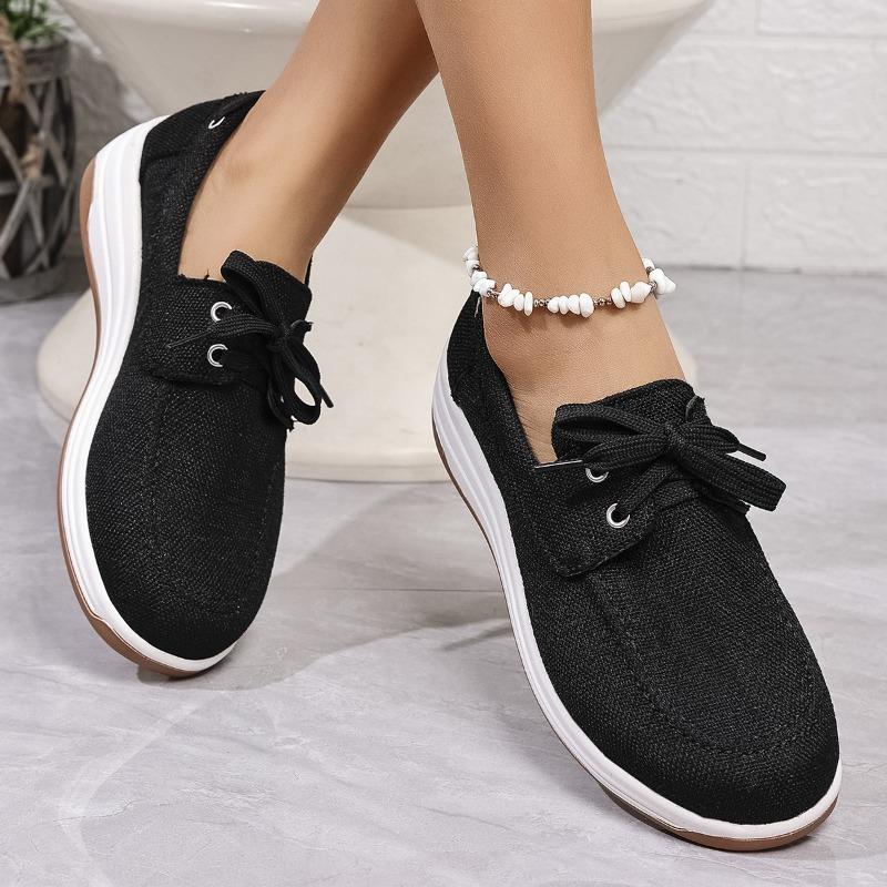Fashion Women's Fashion Round-toed Lace-up Wedge-heeled Casual Shoes Spring and Autumn Simple and Versatile Thick-soled Vulcanized Shoes