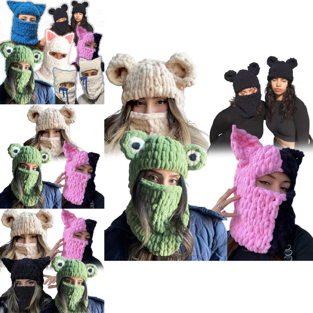 Trendy Oversized Cat Ear Knitted Cap For Adults Soft And Warm Handmade Winter Hat