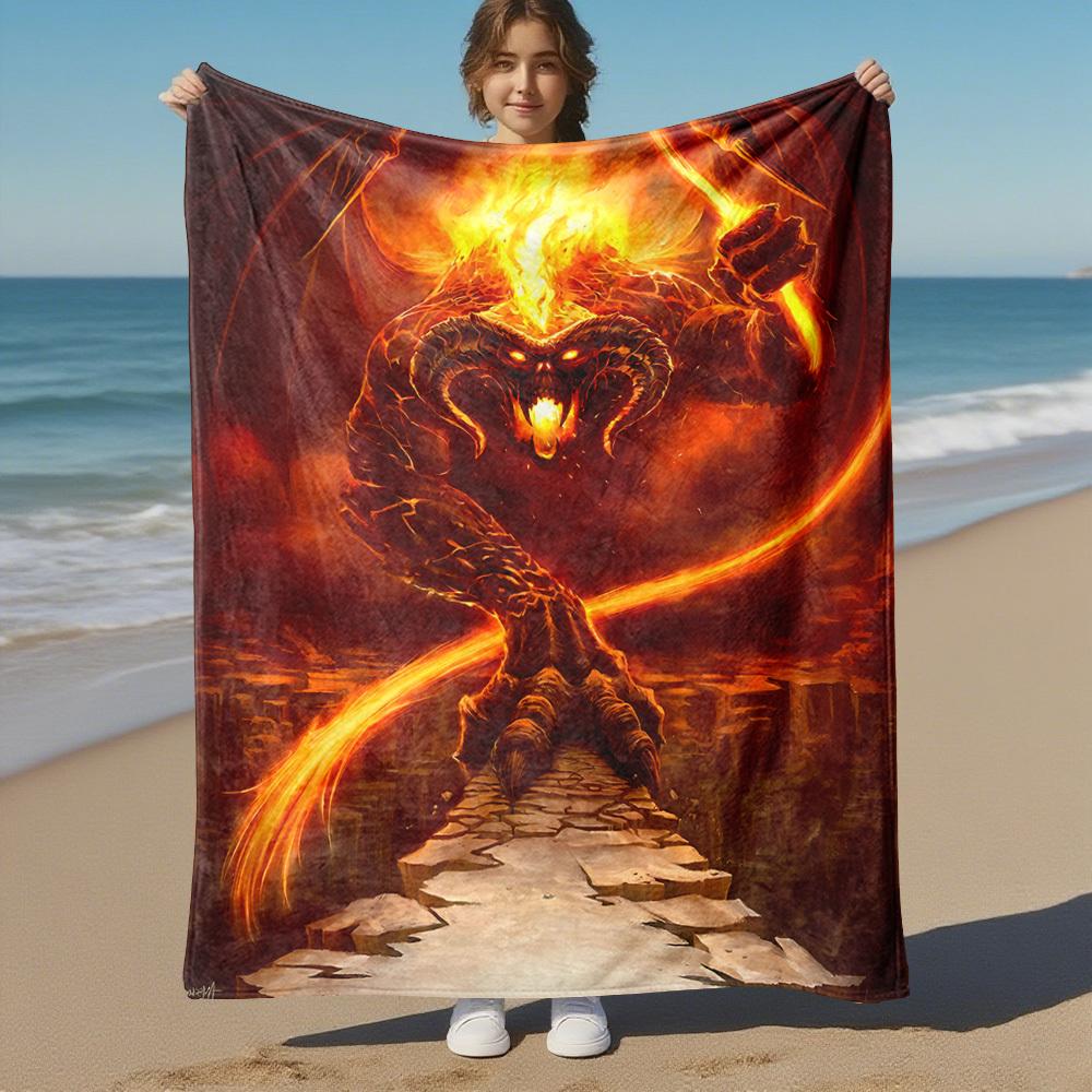 1pc Demon Fire Hell  - Throw Blanket, Soft, Flannel Blankets, Living Room,  All Seasons Use-1021128 75X95CM