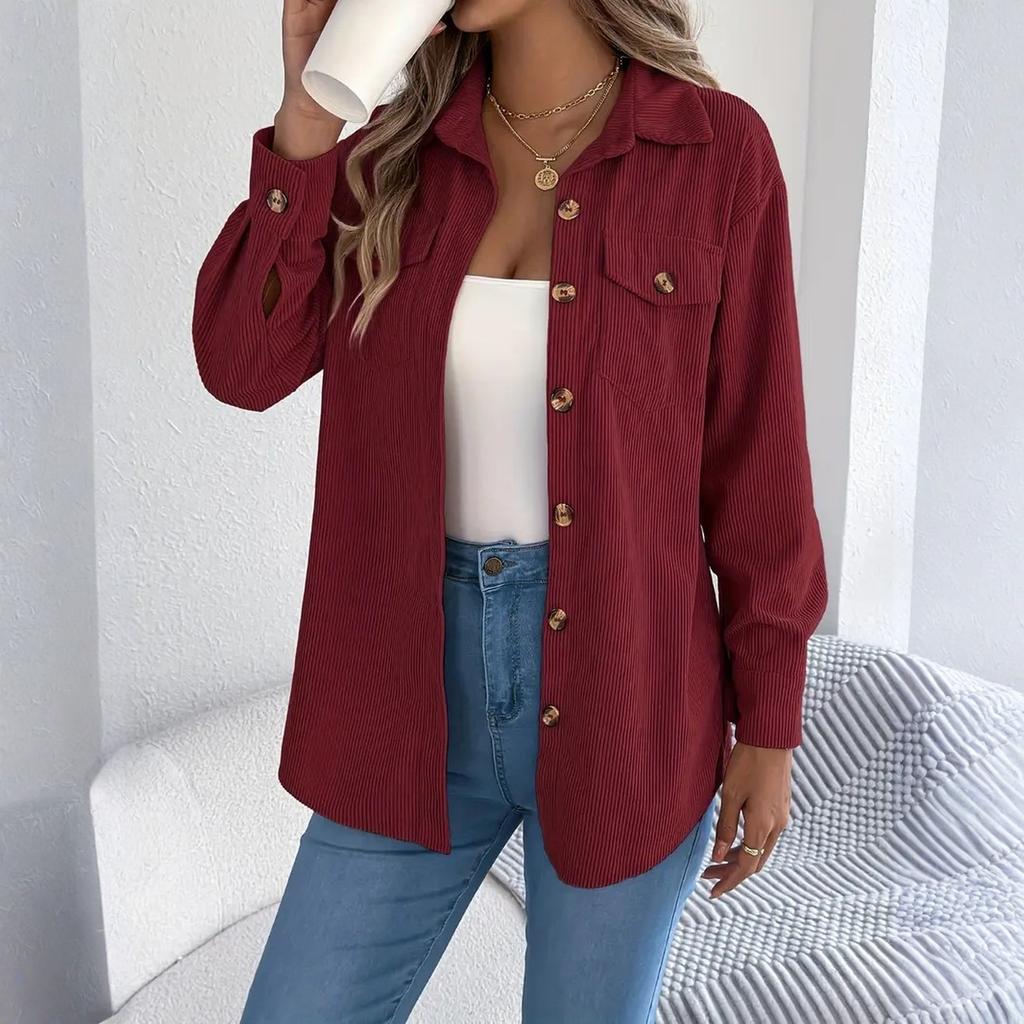 Damenmode Einfarbig Revers Einreihig Langärmelige Hemdjacke