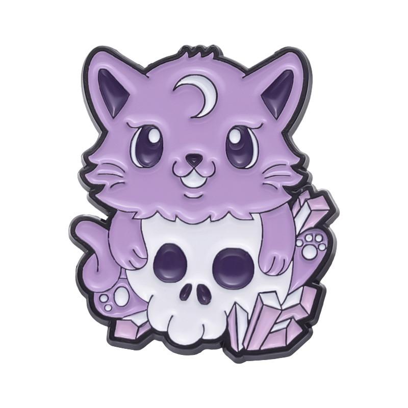 Adorable Creative Purple Cat And Bat Design Brooch Cute Animal Alloy Pin Accessory