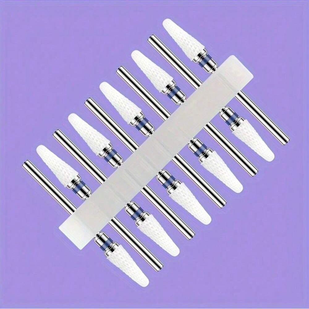 10pc/Set Ceramic Milling Cutter Nail Drill Bits Burr Gel Polish Remove Tools Cuticle Electric Manicure Files Kit Accessories