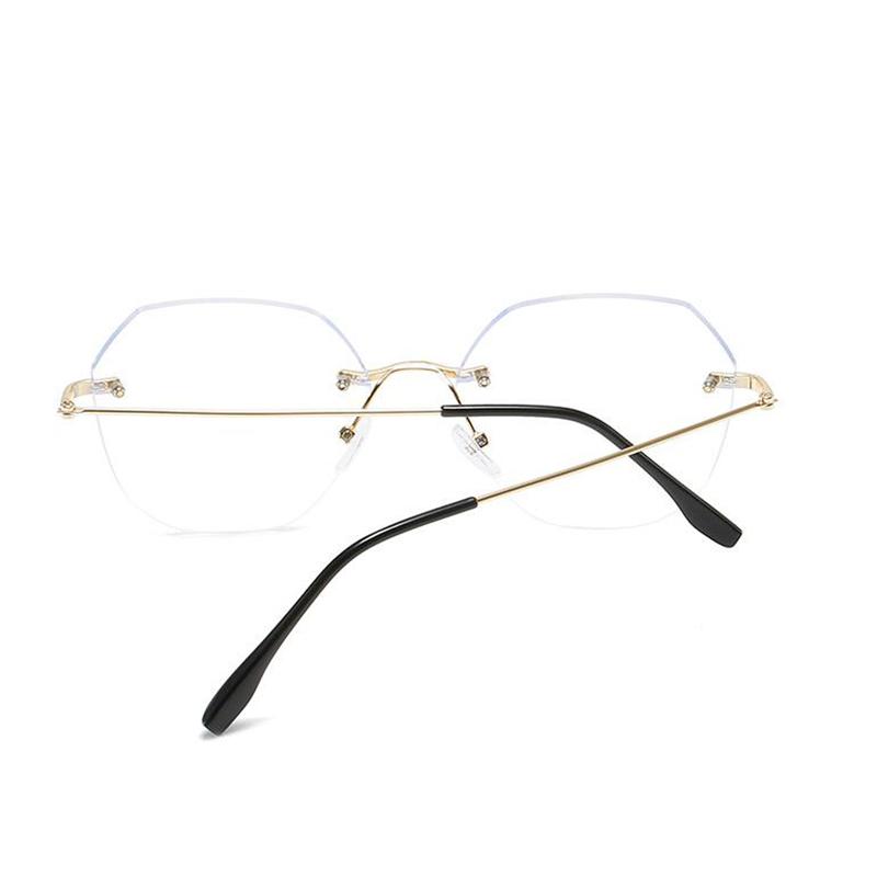 Ultralight Frameless Polygon  Blue Light Blocking Myopia Glasses Finished Women Oversized Diopter Eyeglasses 0 -0.5 -1.0 To -4.0