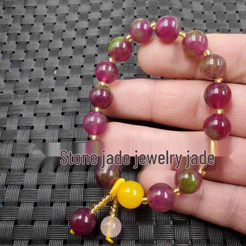 Grape Purple Flowery Jade Round Bead Bracelet