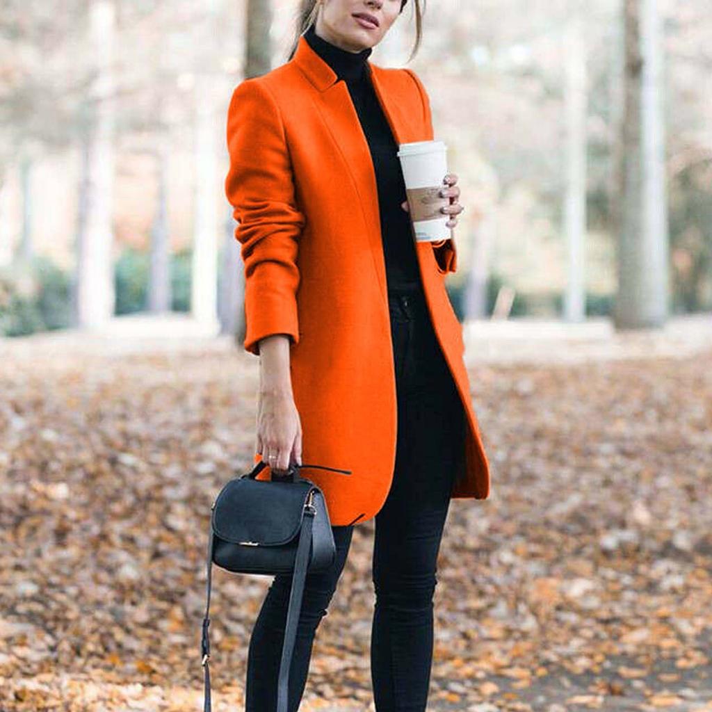 Manteau en Mélange de Laine pour Femme Grande Taille à Boutonnage Simple Col Montant Léger Mi-long Vêtement d'Extérieur pour Port Décontracté et Formel