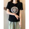 Plus Size Women's Clothing Chinese Style Summer Retro Sweet round Neck Chinese Knot Button Fashion Girlish Style Casual Short Sleeve T-shirt L-4XL