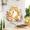 Humorous Wall Sticker Cartoon Cat Sticker, Funny Orange Bathing/Licking Decal, Kitchen Decoration Peel And Stick Self-Adhesive PVC Room Mural