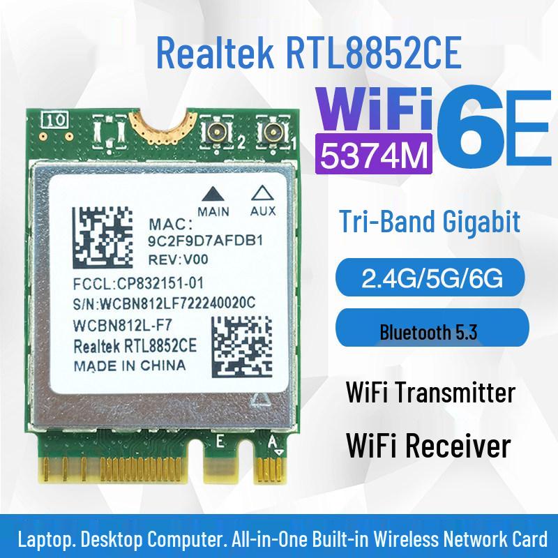 RTL8852AE/BE/CE Wi-Fi 6E Wireless Network Card with 5G Dual-Band and Bluetooth 5.3 for Laptops and Desktops