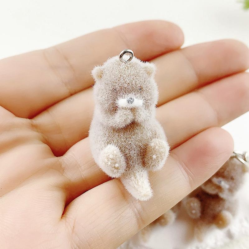 Lovely 3D Flocked Otter Pendant Cute Cartoon Keychain Bag Pendant Keyring Hanging Decoration Diy Key Accessories