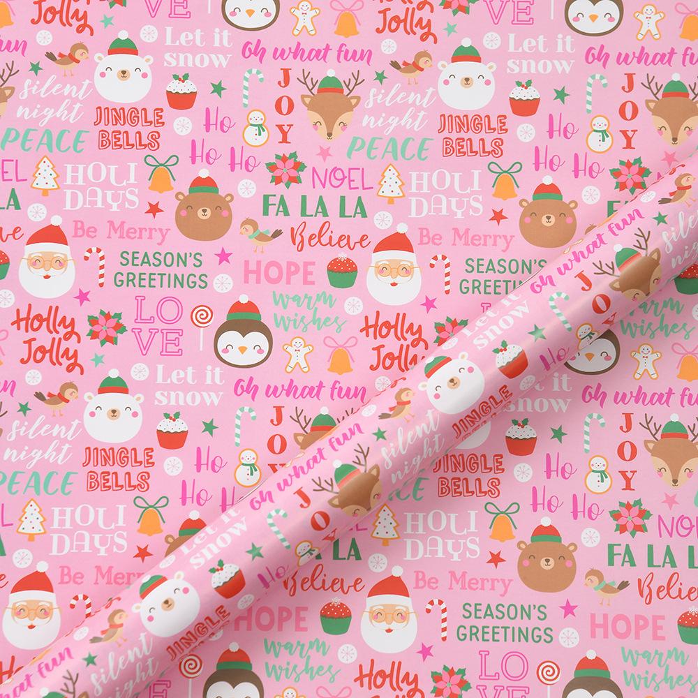 50x70cm 1 Roll Christmas Gift Wrapping Paper with Snowflake, Santa Claus, Reindeer Printed for Christmas, New Year Celebration