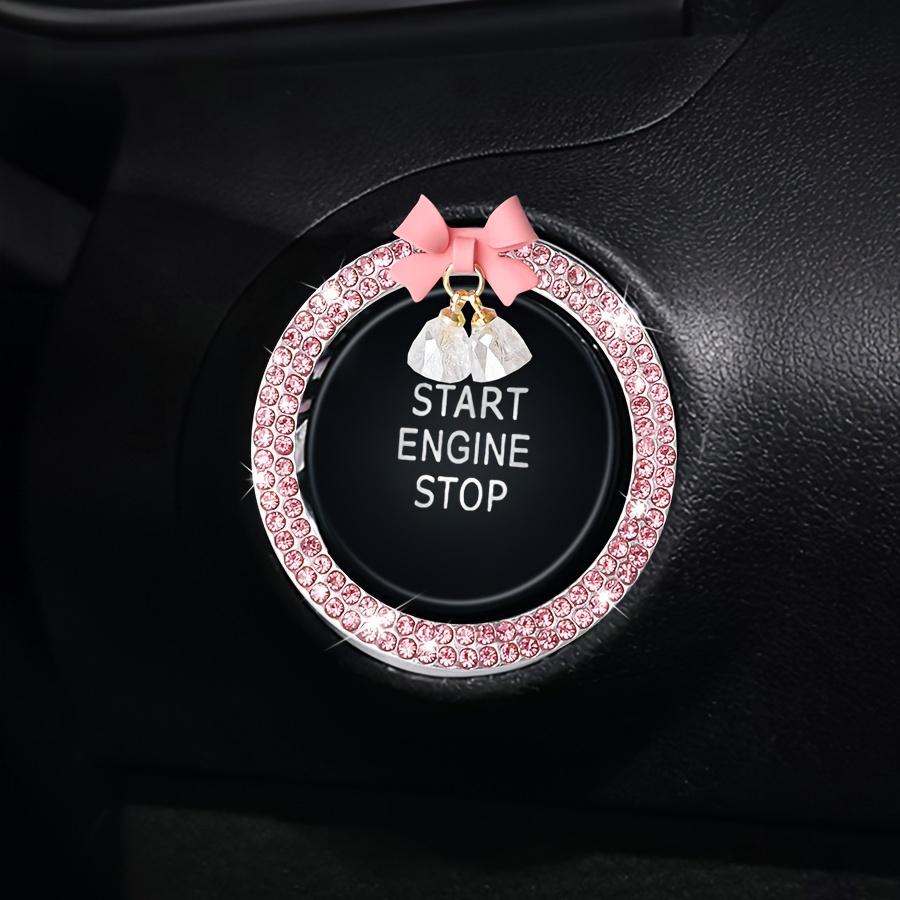 Alloy Crystal Car Decorative Ring with Rhinestone Bow for Start Engine Stop Button, 1pc Vehicle Ignition Bling Accessory