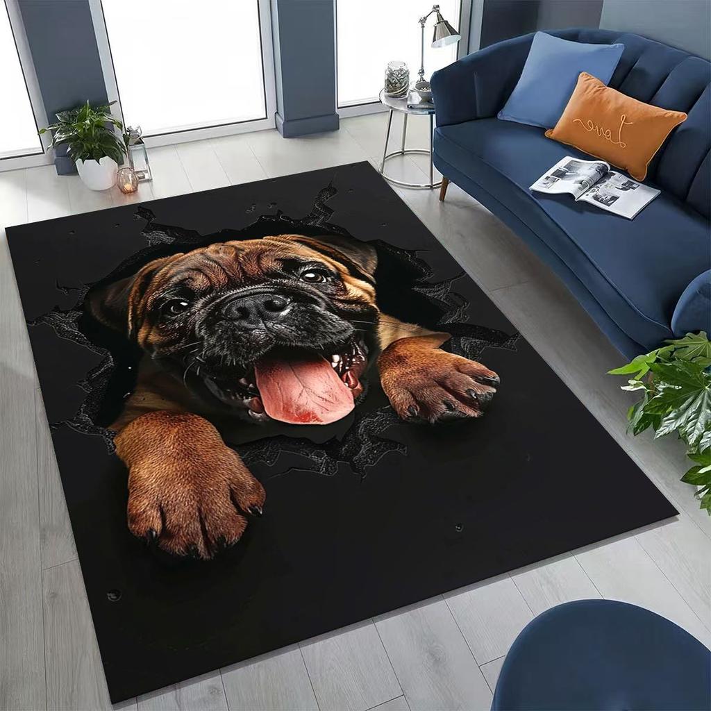 Tapete Fofo Cão Filhote Quebrando a Parede Ilusão 3D para Quarto Sala de Estar Sofá Casa Capacho Decoração, Tapete Grande Antiderrapante para Brincar de Crianças