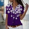 2025 Sommer Ny Mote Dame Blomsterprint Kortermet V-hals Casual Knappedown Skjorte Topp