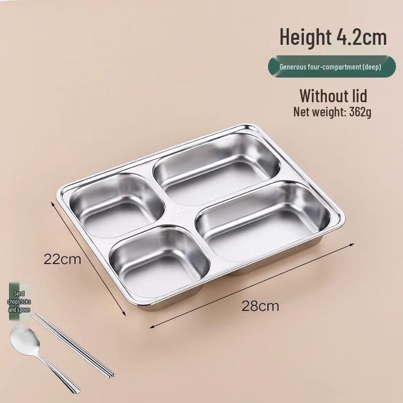 304 Stainless Steel 4-Compartment Divided Meal Tray