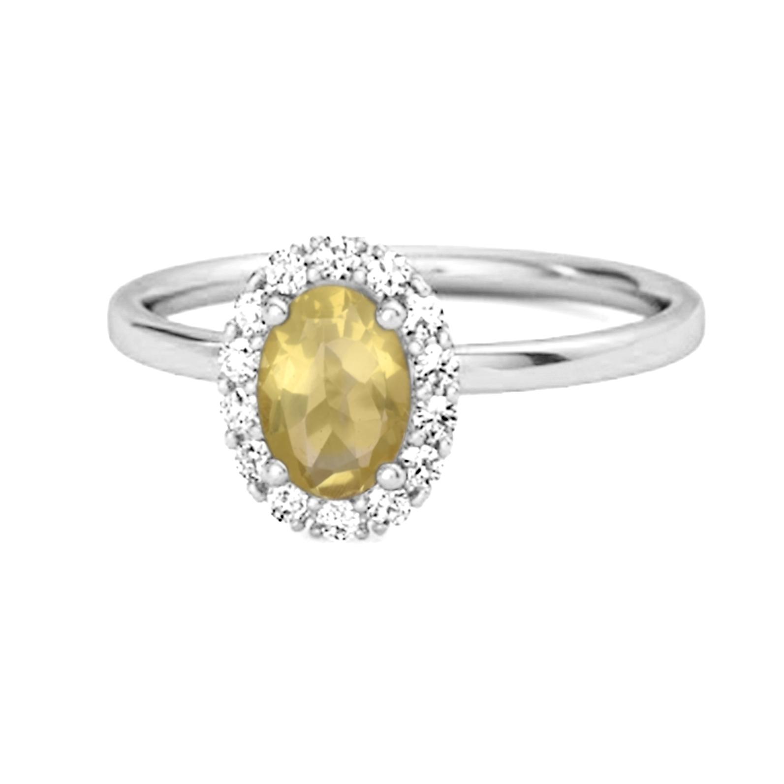 Lemon Quartz Solitaire Halo Accents Ring - 925 Sterling Silver 11.5 белого золота