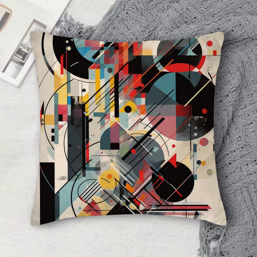 Geometric Bauhaus Pattern Art Doublesided Printed Square Decorative Cushion Cover for Sofa Living Room Home Decor